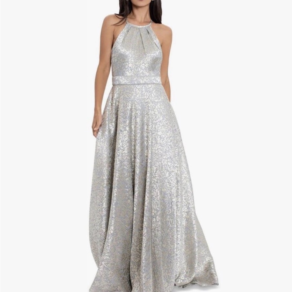 Betsy & Adam Shimmering Silver Gown